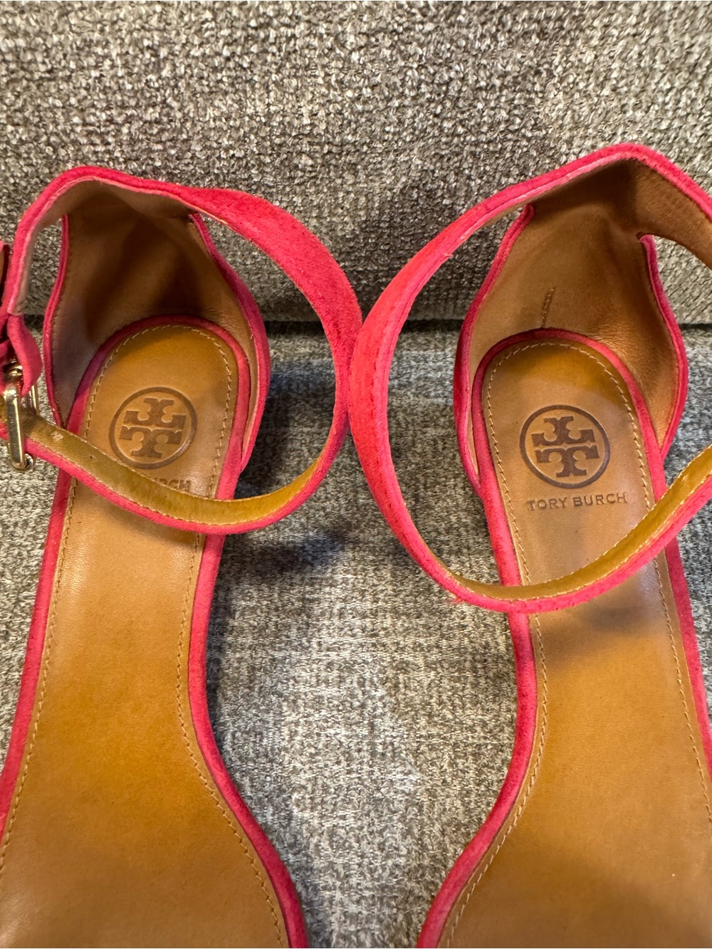 Tory Burch Savannah Wedge Red Suede Sandals Size 9M - Picture 4 of 11